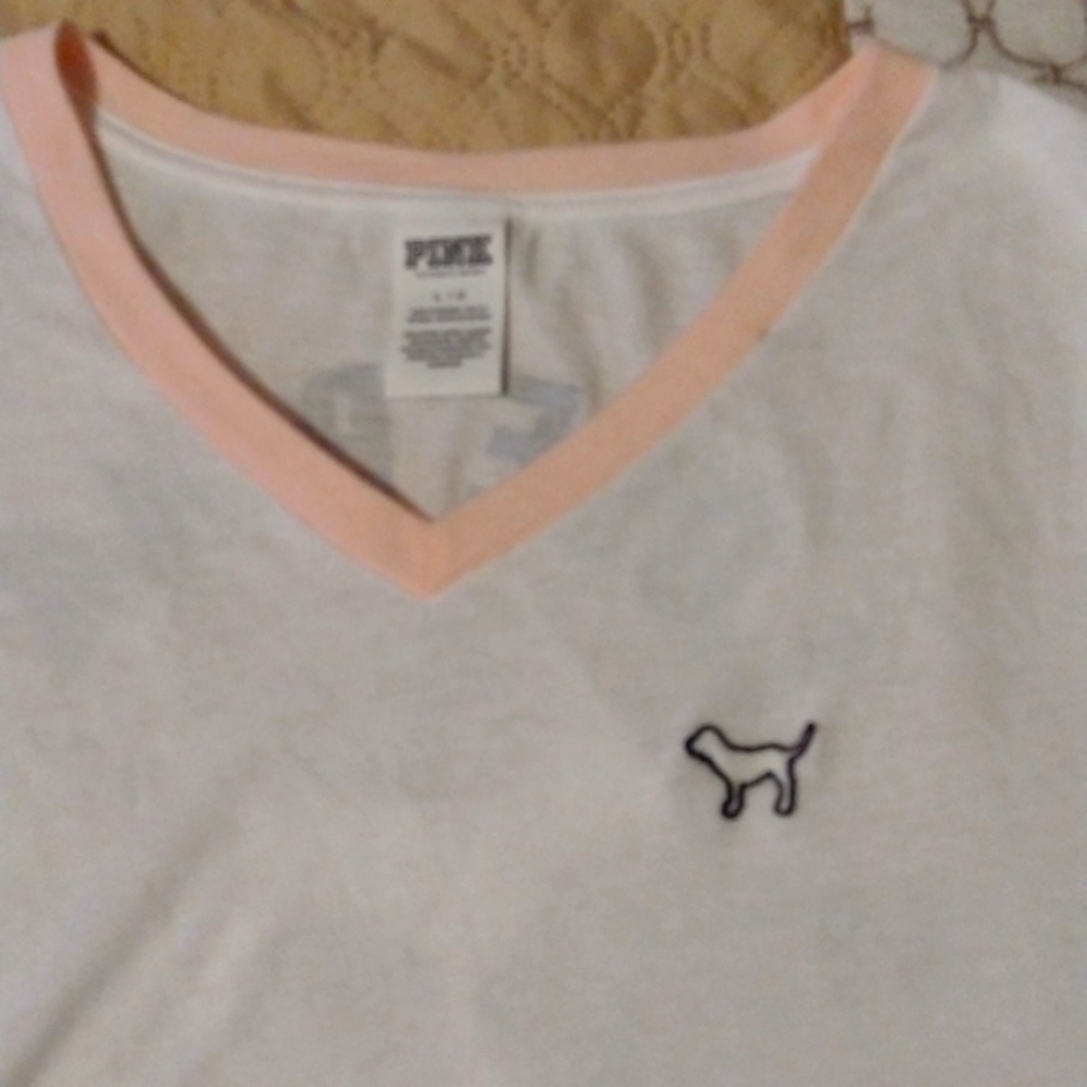Shirt Victoria's secret Pink large pink and white with flowers on the arms